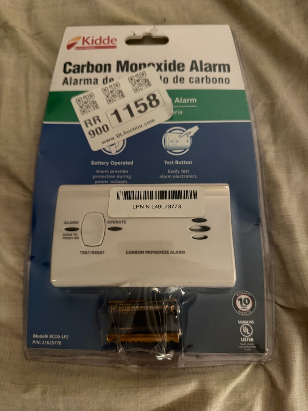 Kidde White Battery-Operated Carbon Monoxide Alarm